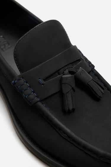 LEDERMOKASSIN MIT QUASTEN - Blau von Zara