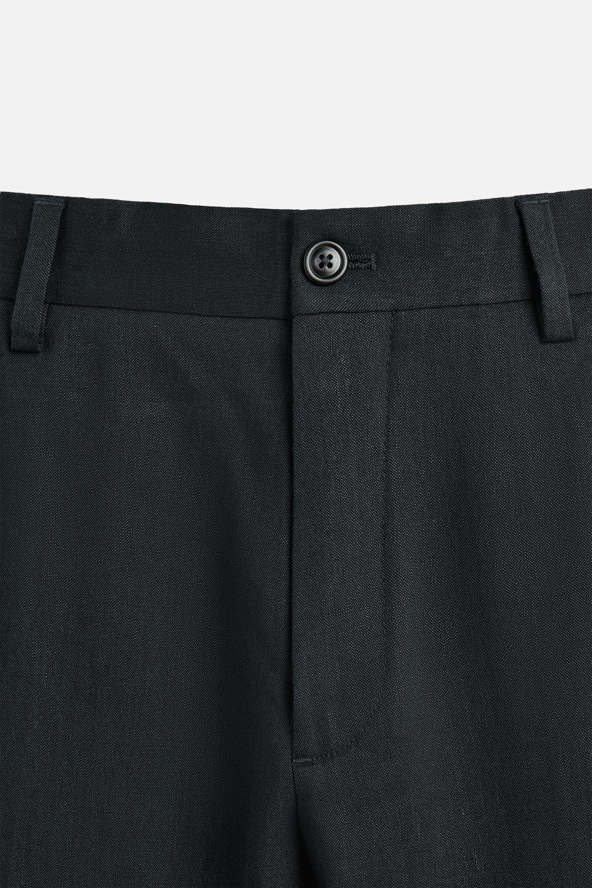 【COSYHARU】Perth wool slacks RELAXED BELTED WOOL-HOPSACK TAPERED PANTS - BLACK | COS