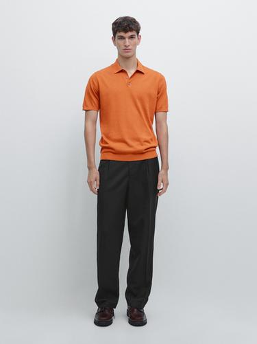 Zara Short sleeve cotton knit polo shirt - Soft gold