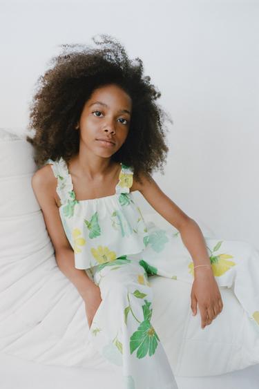 FLORAL PRINT TOP WITH RUFFLES - Ecru / Green by Zara