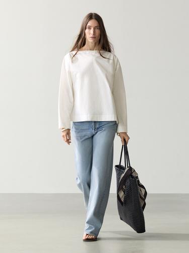 Blusa popelín cuello barco - Blanco de Zara - Imagen 0