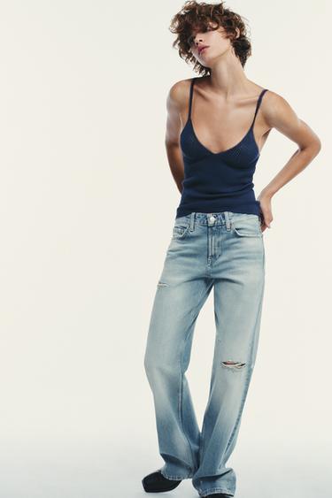 JEAN TRF WIDE LEG DÉCHIRURES TAILLE MOYENNE - Bleu de Zara - Image 4