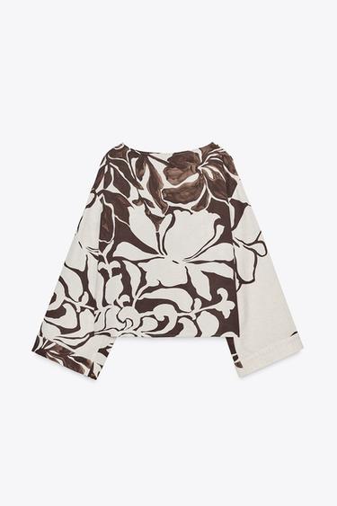 FLORAL PRINTED TOP - Ecru / Brown by Zara - Image 6
