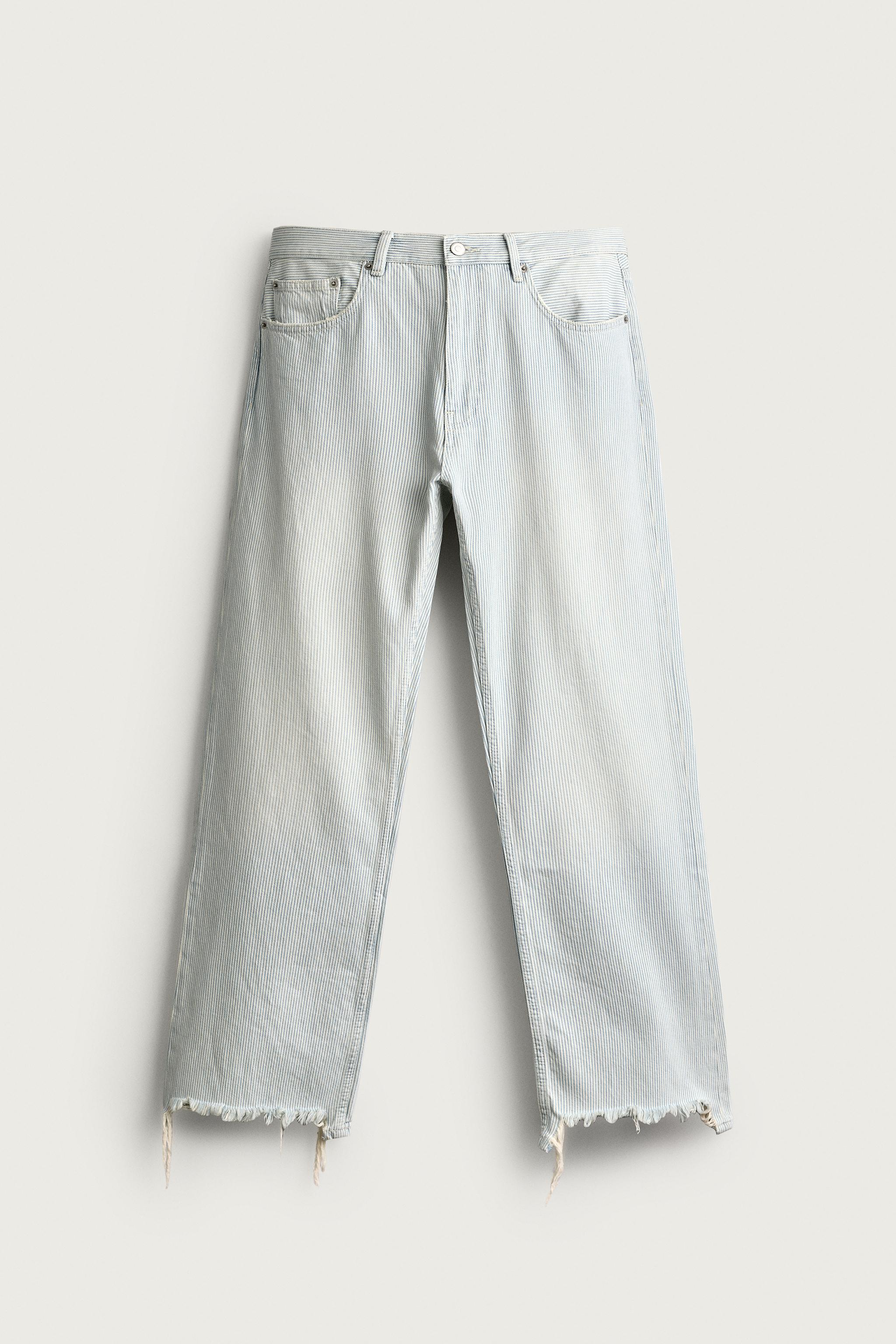 WASHED STRIPED FLARE TROUSERS — Faded sky blue