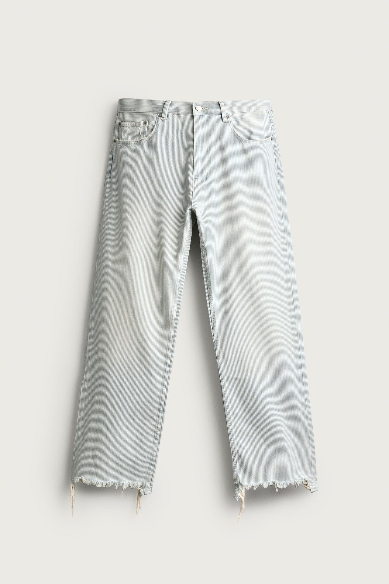 WASHED STRIPED FLARE TROUSERS — Faded sky blue