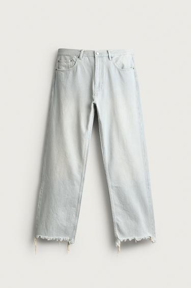 Zara WASHED STRIPED FLARE TROUSERS - Faded sky blue
