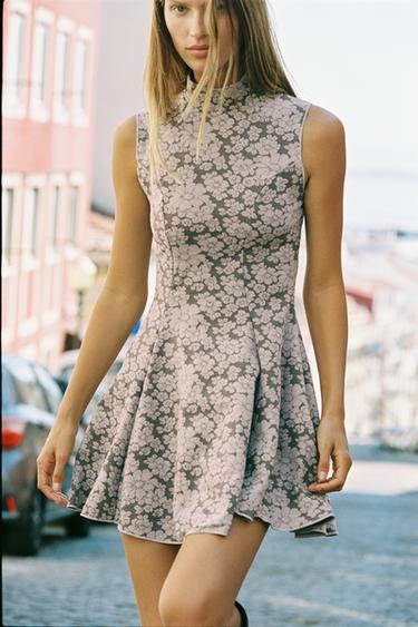 Zara SHORT JACQUARD DRESS - Beige