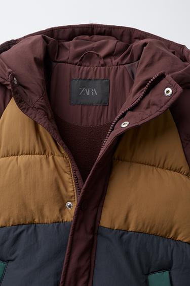MANTEAU MATELASSÉ POLAIRE COLOR BLOCK DÉPERLANT - Bleu marine de Zara - Image 4
