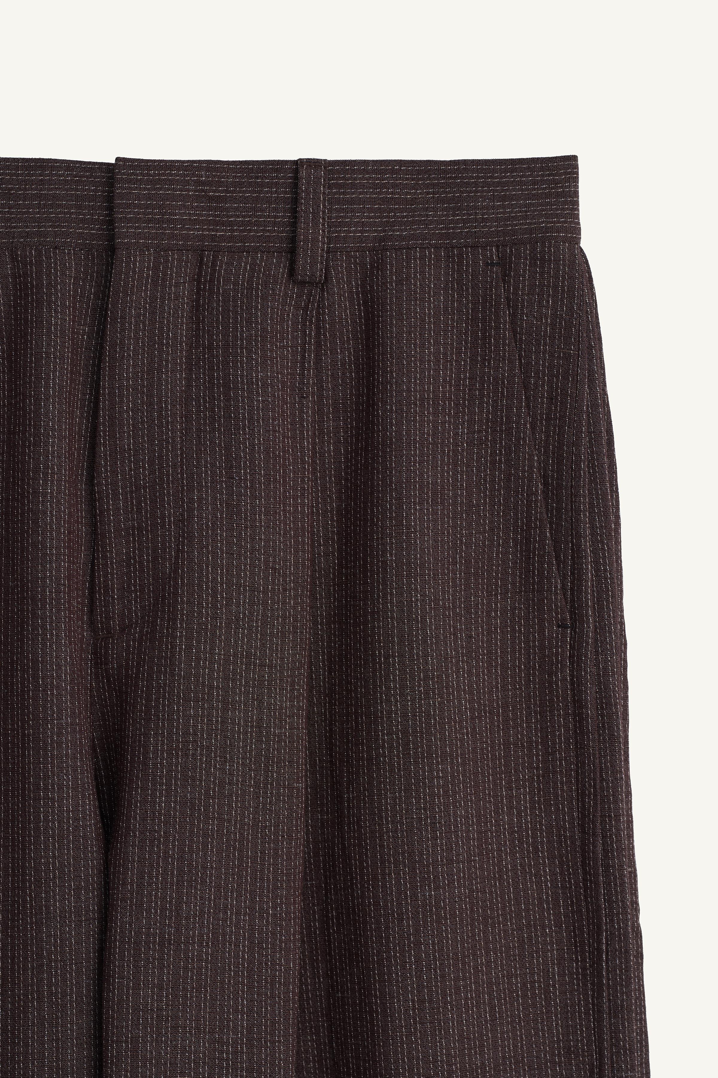 VISCOSE-LINEN STRIPED SUIT PANTS WITH SIDE PLEATS