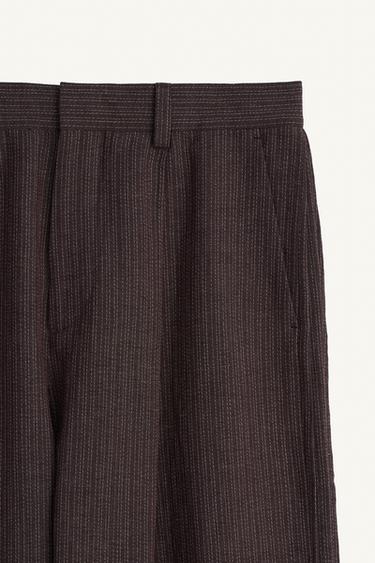 VISCOSE/LINEN STRIPED SUIT TROUSERS WITH SIDE PLEATS - Dark brown by Zara - Image 5
