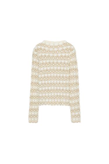 سترة محاكة هيكلية - خام-أبيض الخاص بـ Zara