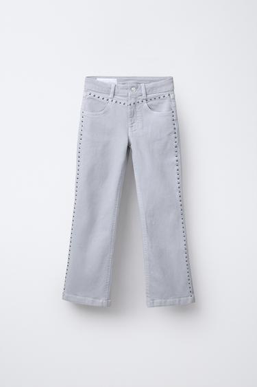 Zara STUDDED FLARE JEANS - Gray
