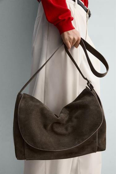LEATHER CROSSBODY BAG - Brown by Zara - Image 1