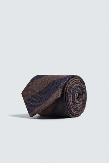 CORBATA 100% SEDA JACQUARD RAYAS - Marrón de Zara