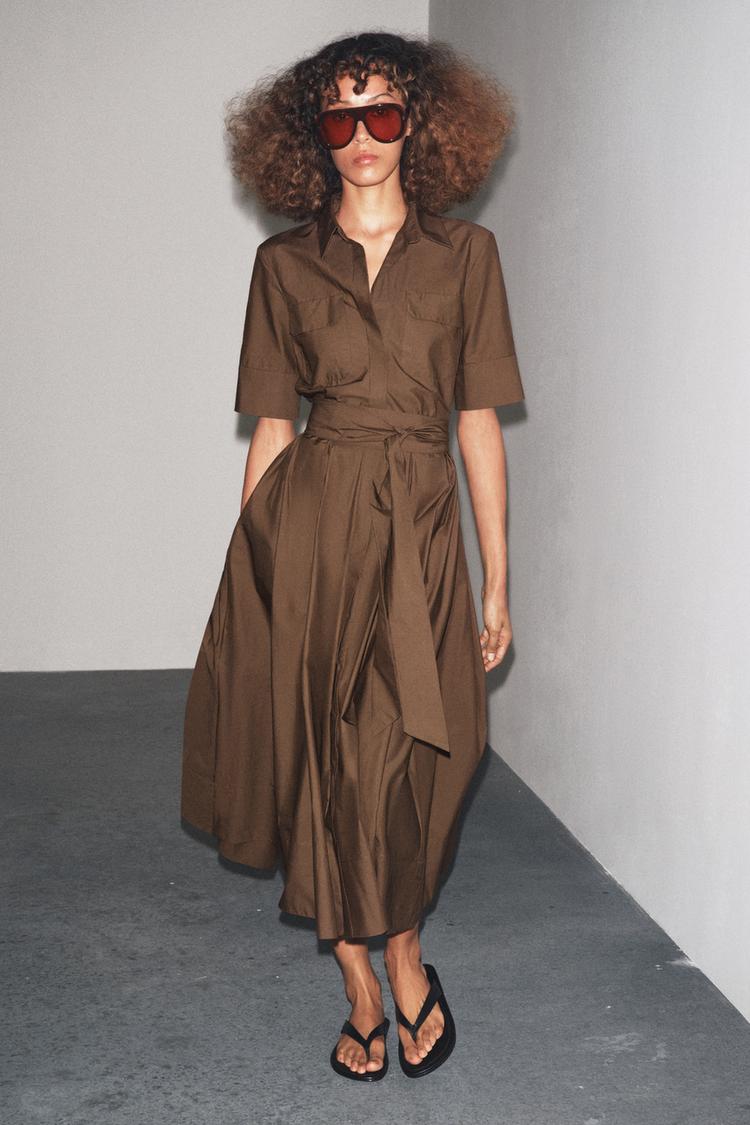 ZW COLLECTION POPLIN DRESS Brown ZARA United States