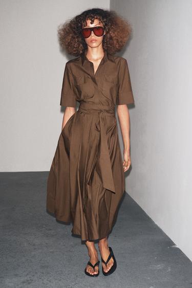 ZW COLLECTION POPLIN DRESS - Brown by Zara - Image 0