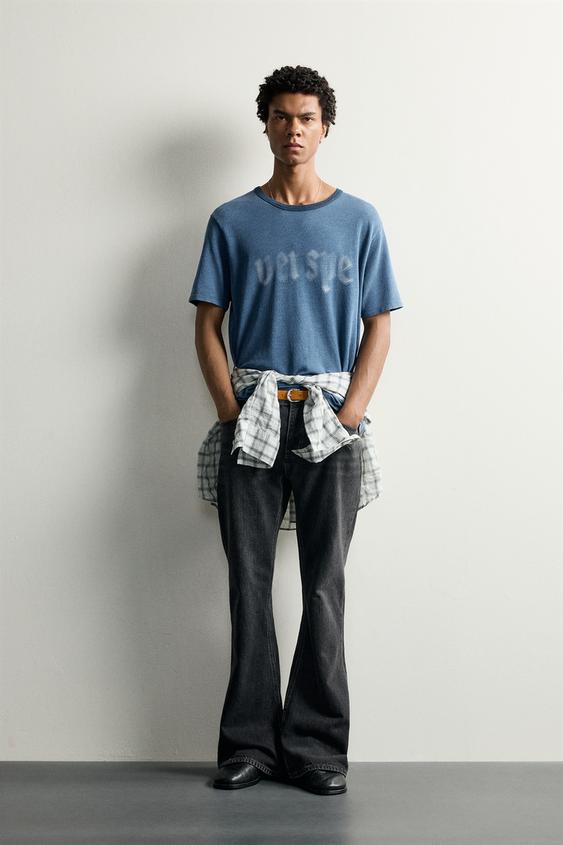 CAMISETA PUNTO ESTAMPADO LAVADO - Índigo de Zara - Imagen 0