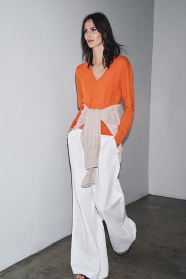 PLAIN KNIT V-NECK SWEATER - Orange by Zara - Image 0