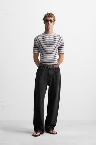 STRIPED RIBBED KNIT T-SHIRT - striped by Zara