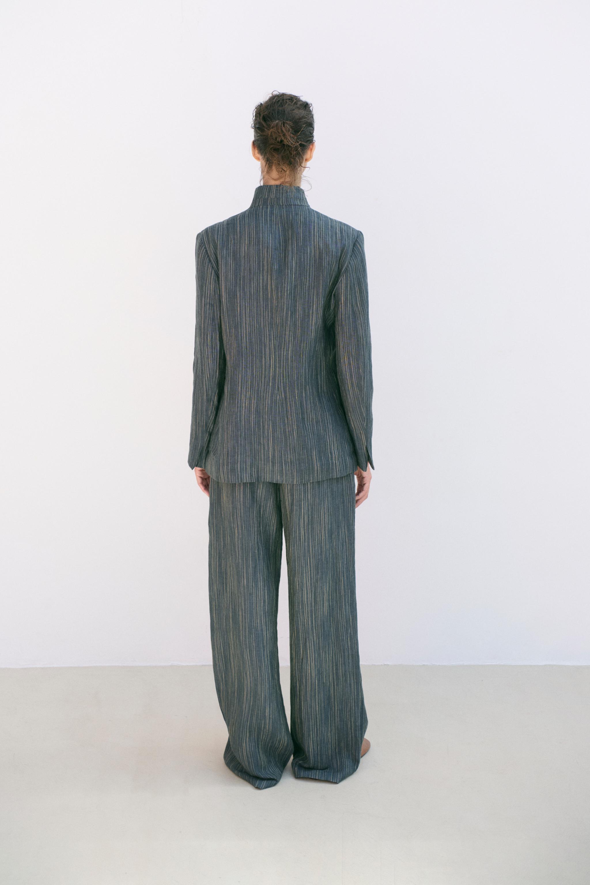 ZW COLLECTION STRIPED LINEN BLAZER - Blue gray | ZARA United States