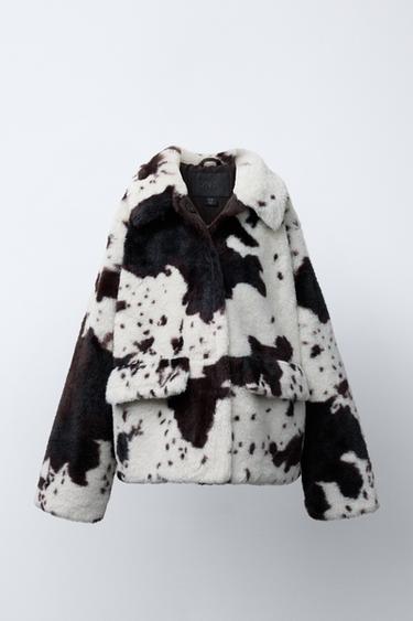 BLOUSON EFFET FOURRURE IMPRIMÉ VACHE - Multicolore de Zara - Image 0