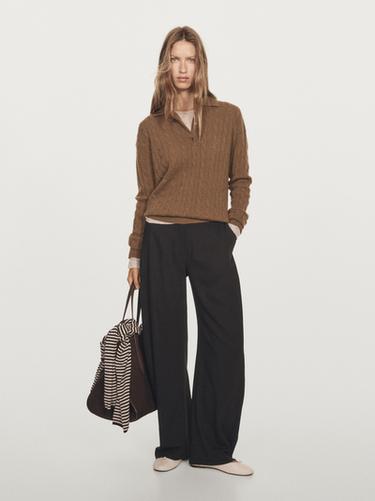 Zara 100% cashmere polo collar sweater - Toffee