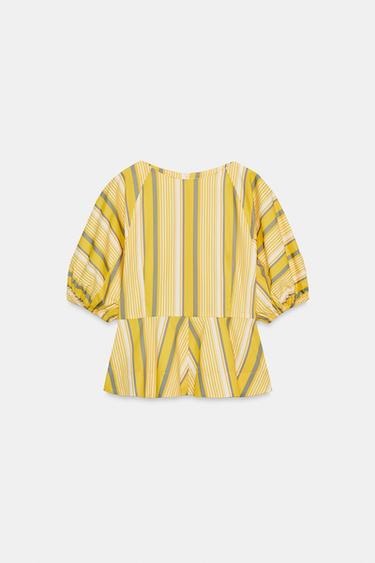 CAMISA RAYAS PEPLUM MANGA ABULLONADA - amarillo de Zara - Imagen 0