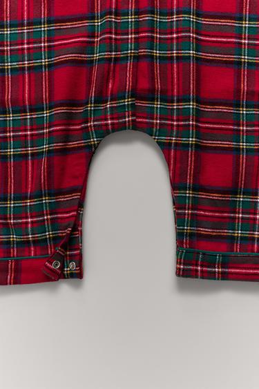 JEDNOCZĘŚCIOWA PIŻAMA FLANELOWA W KRATĘ - Czerwony Zara