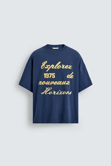 T-SHIRT BRODERIE ET IMPRIMÉ BIMATIÈRE - Bleu marine de Zara - Image 7