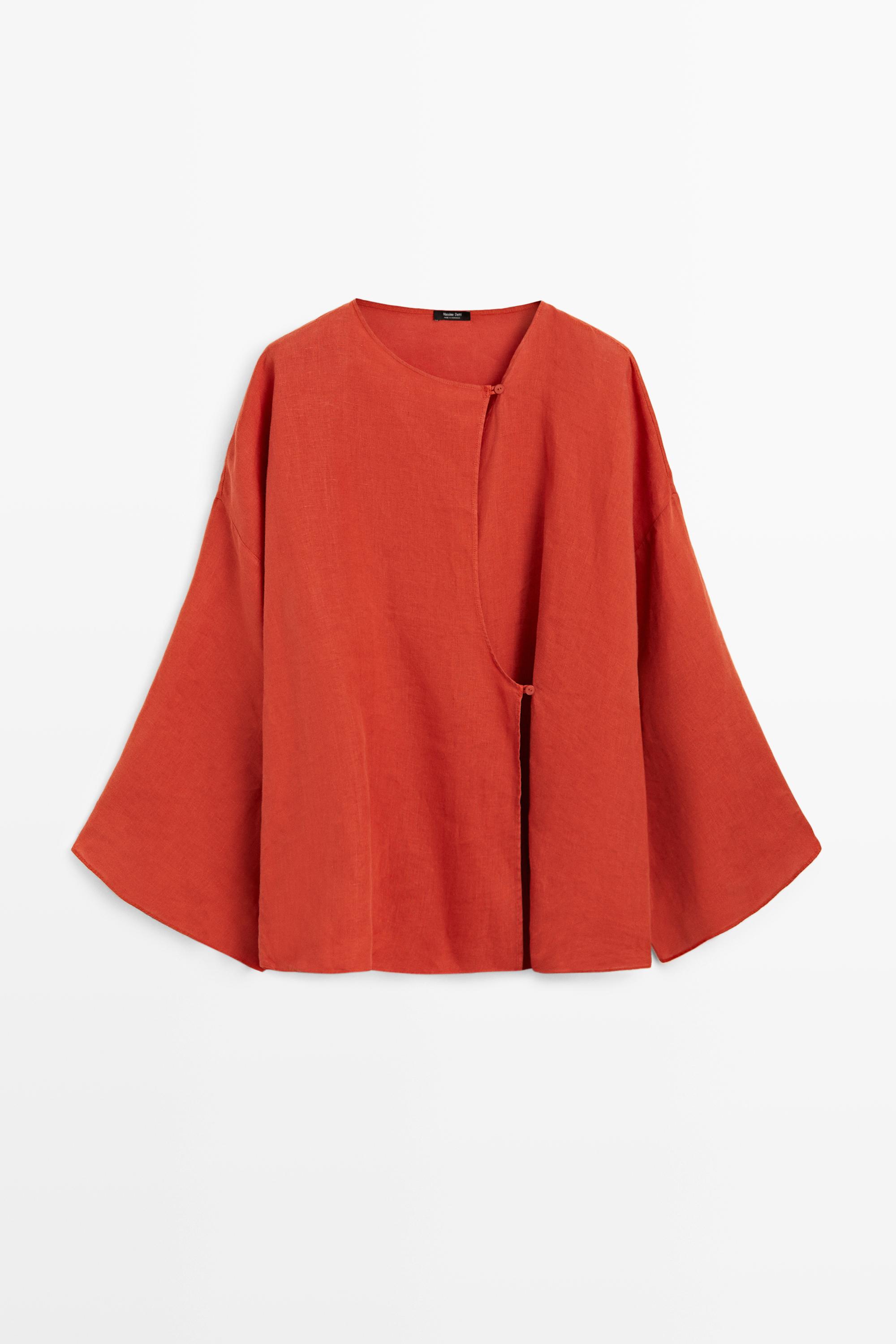 Flowing 100% linen surplice blouse