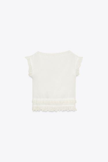EMBROIDERED GAUZE CROP TOP WITH BOW - Ecru by Zara - Image 6