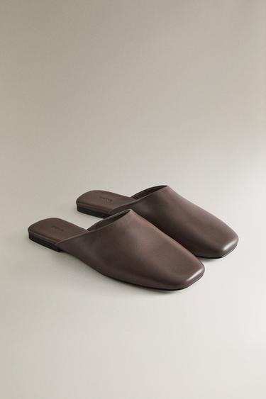 MULES CUIR BOUT CARRÉ - Marron de Zara - Image 1