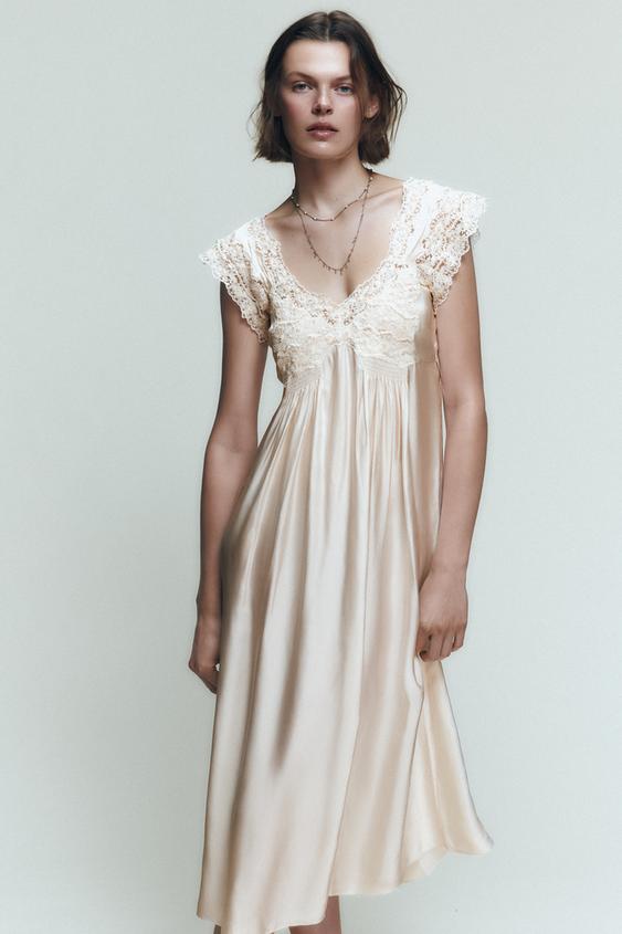 SATIN EFFECT LACE SLIP DRESS