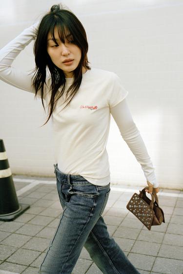 RAGLAN SLEEVE SLOGAN T-SHIRT - Ecru by Zara