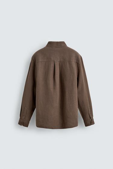 Zara REGULAR FIT 100% LINEN SHIRT - Brown