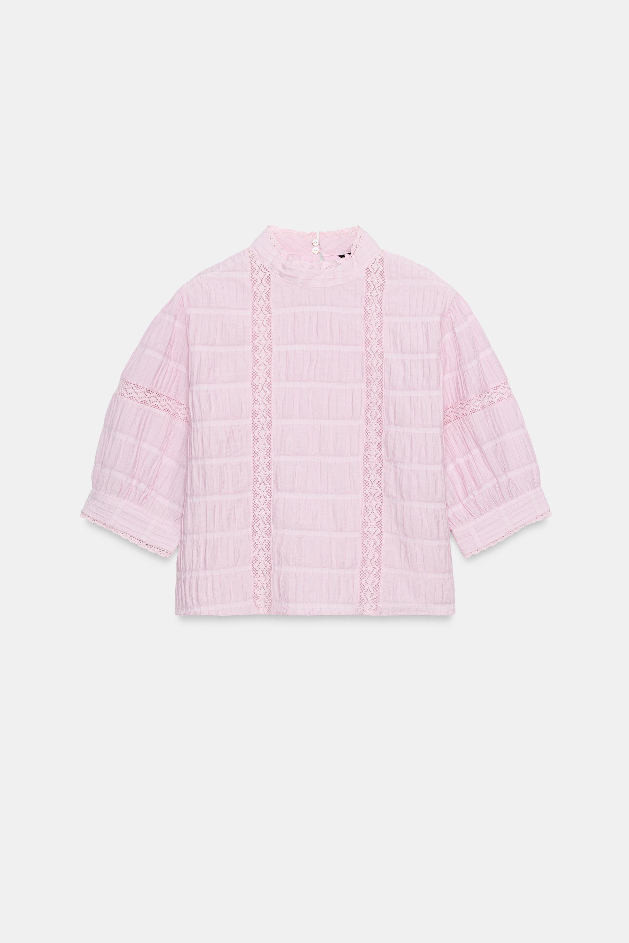 BALLOON SLEEVE LACE TRIM SHIRT