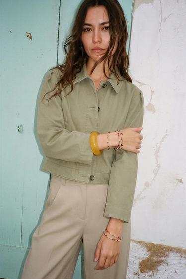 Zara WASHED EFFECT SHORT JACKET - Khaki