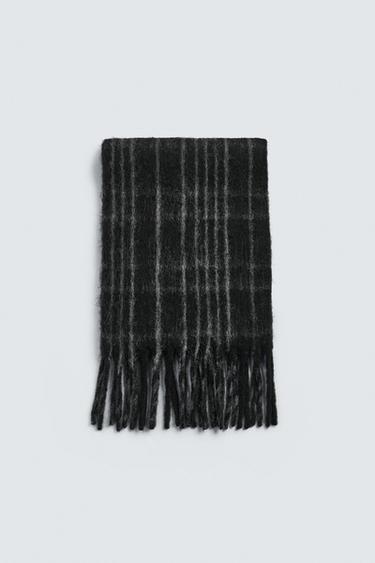 CHECK SCARF WITH FRINGING - Black by Zara