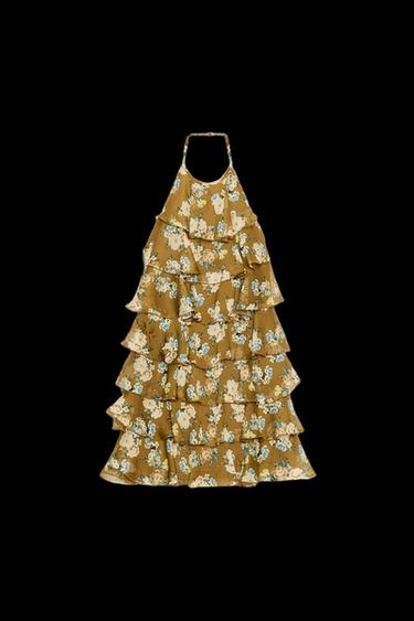 VESTIDO VOLANTES FLORES - crudo/kaki de Zara