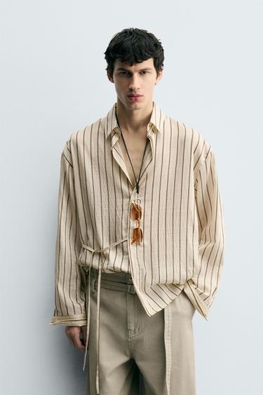 CHEMISE À RAYURES ET NŒUD - Écru de Zara