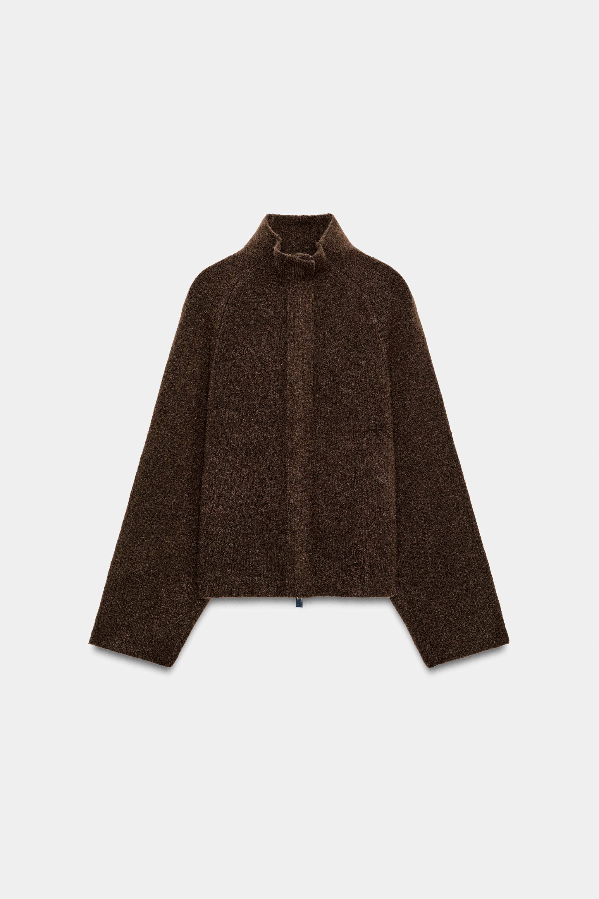 THEREDTHREAD flame zip knit tops ブラウン CASACO DE TRICÔ COM ZÍPER - Marrom-escuro | ZARA Brasil