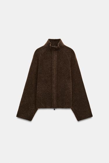 Zara ZIP-UP KNIT CARDIGAN - Dark brown