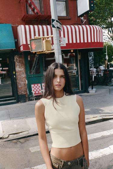 SLEEVELESS KNIT TOP - Ecru by Zara