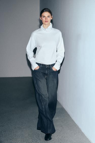 ДЖИНСЫ ZW COLLECTION WIDE LEG СО СРЕДНЕЙ ПОСАДКОЙ И БОКОВЫМИ СКЛАДКАМИ — СИНИЙ от Zara