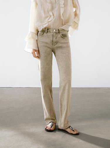 Jeans straight tiro medio mezcla algodón - pistacho de Zara