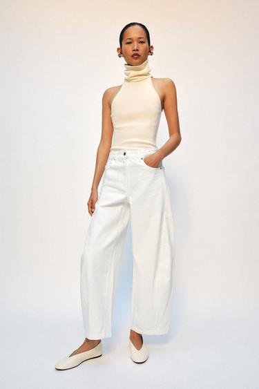 Zara ZW COLLECTION ANKLE BALLOON FARMERKE SREDNJE VISOKOG STRUKA – Bela – Slika 0