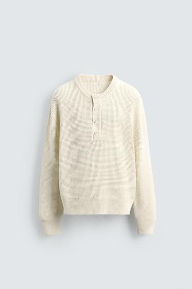 PULL DÉCONTRACTÉ À COL BOUTONNÉ - Écru de Zara
