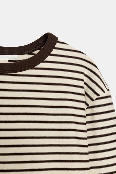 T-SHIRT RAYURES MANCHES LONGUES - Brown Stripes de Zara - Image 7