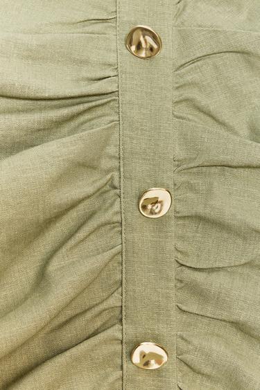 GATHERED LINEN BLEND SKORT - Light khaki by Zara - Image 8