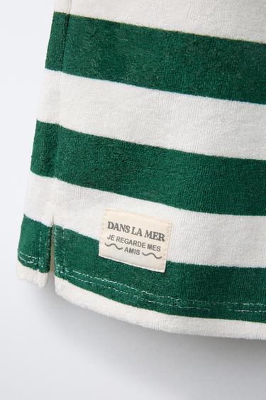 STRIPED TERRY TOWELLING BERMUDA SHORTS - Green / Ecru by Zara - Image 3